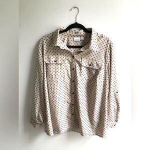 Kim Rogers Women’s Size 2X Polka Dot Cream & Black Button Down Blouse Poly Blend